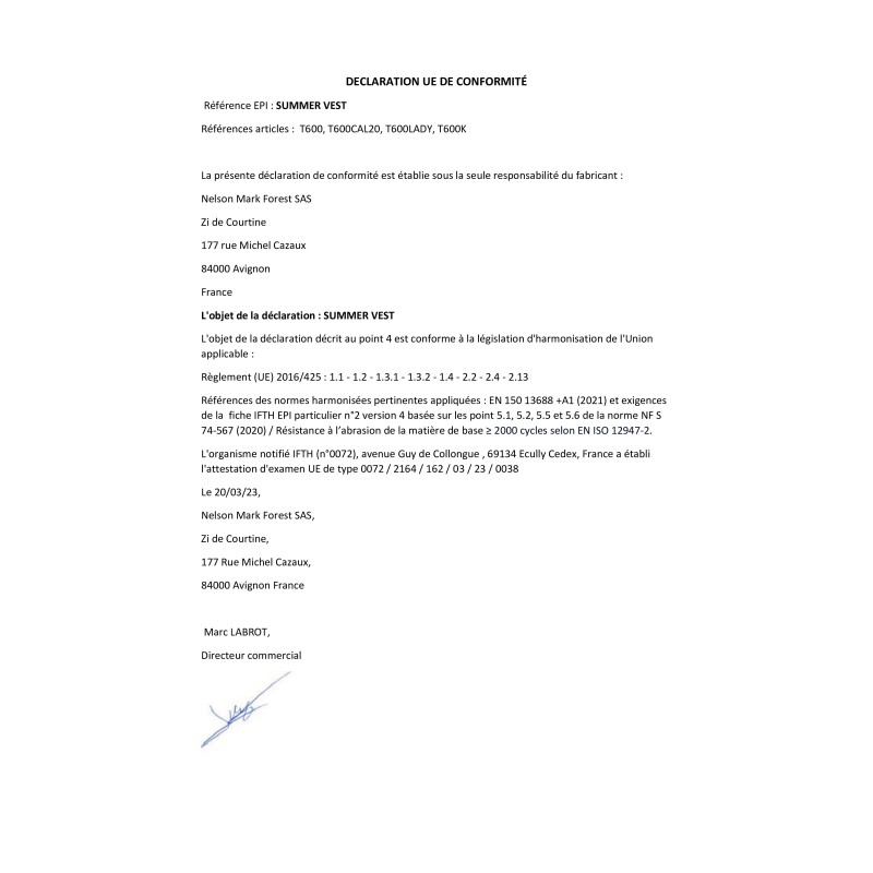 EPI SUMMER VEST T600 T600CAL20 T600LADY T600K