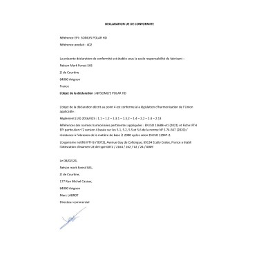Déclaration de conformité EPI 402 Somlys Polar HD