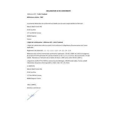 Déclaration de conformité EPI T-shirt Treeland T007