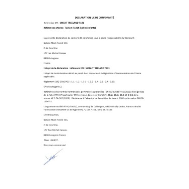 Déclaration de conformité EPI sweat reeland T101 et T101K