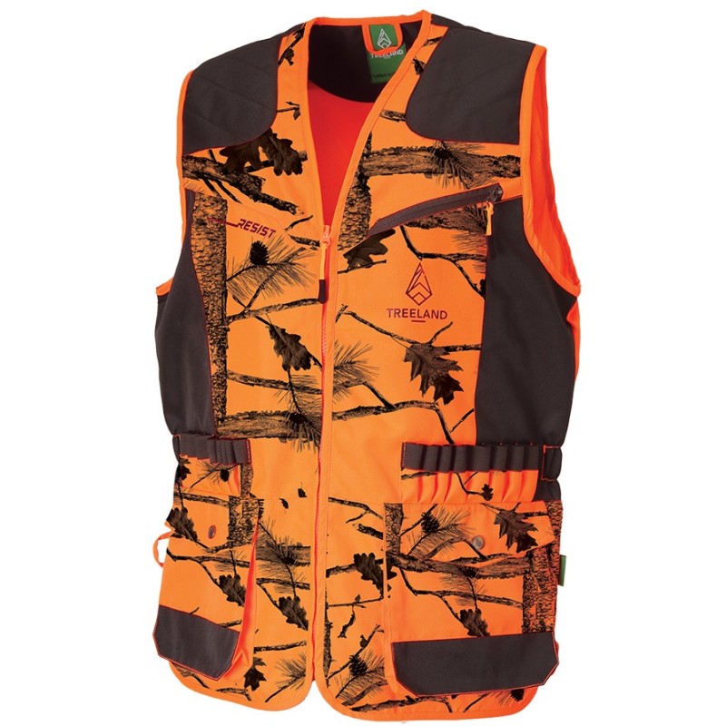 T254N - Gilet de chasse anti-ronce camouflage orange