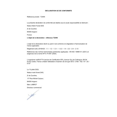 Déclaration de conformité EPI T254N