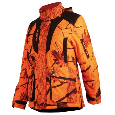471LADY - Veste matelassée camouflage orange, coupe femme